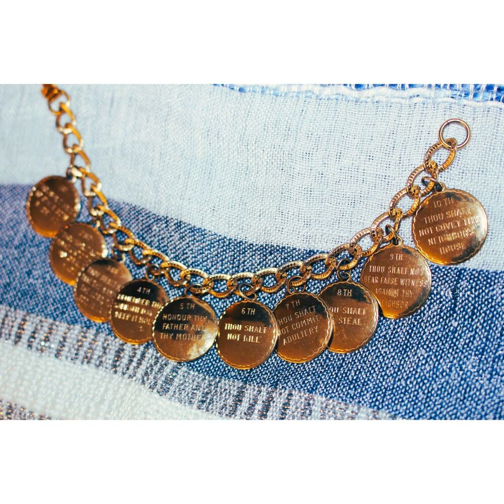 Vintage Gold Toned "10 Commandments" Charm Bracelet 8"
